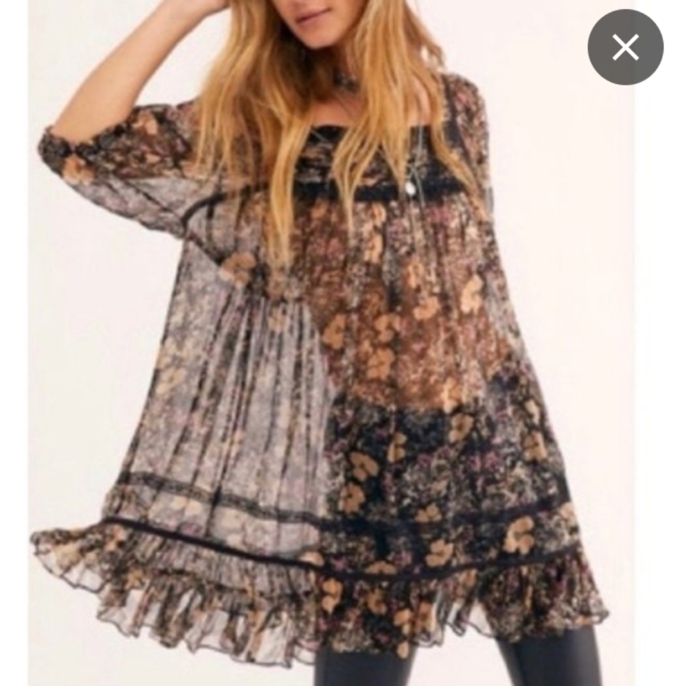 Free People More Than A Feeling Tunic Black Multi-Color Floral. Size XS - Picture 2 of 16